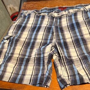 The Foundry Supply Co. Blue and Black Plaid Cargo Shorts